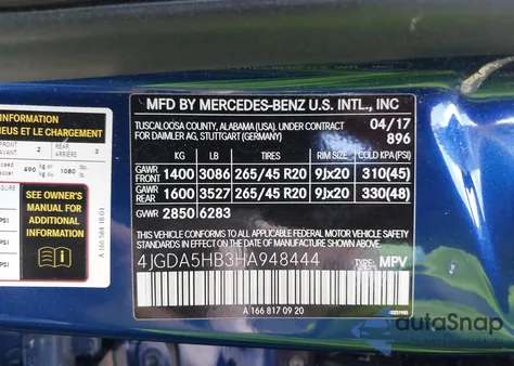 2017 Mercedes-Benz Gle 350 4Matic from USA, damaged, VIN 4JGDA5HB3HA948444